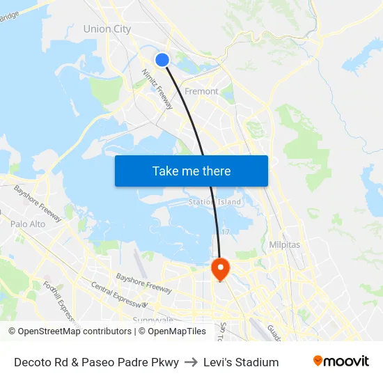 Decoto Rd & Paseo Padre Pkwy to Levi's Stadium map