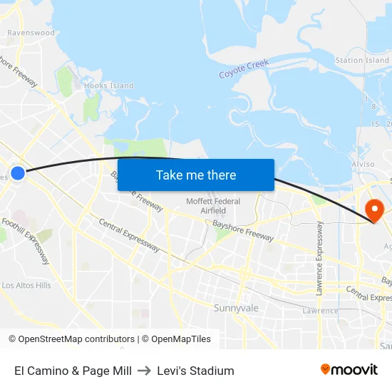 El Camino & Page Mill to Levi's Stadium map