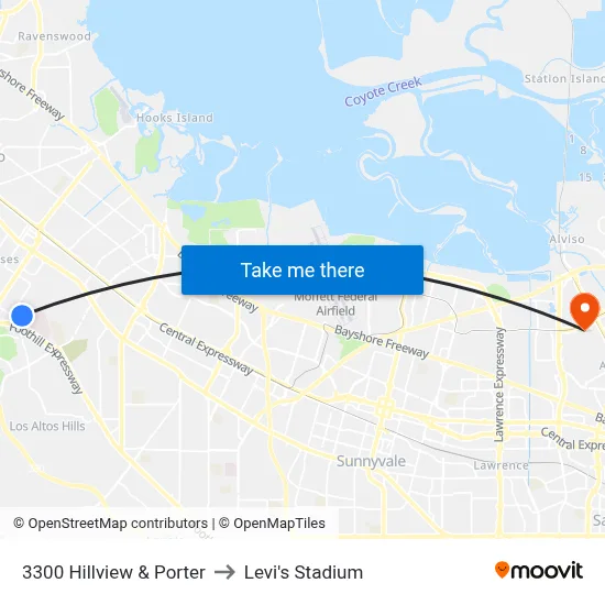 3300 Hillview & Porter to Levi's Stadium map