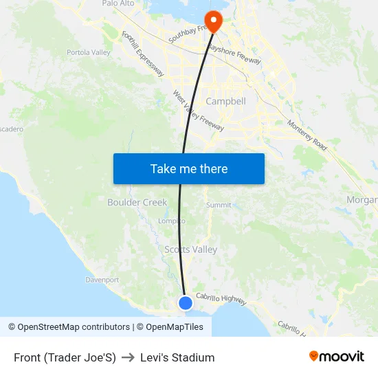 Front (Trader Joe'S) to Levi's Stadium map