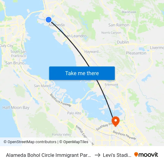 Alameda Bohol Circle Immigrant Park Dock to Levi's Stadium map