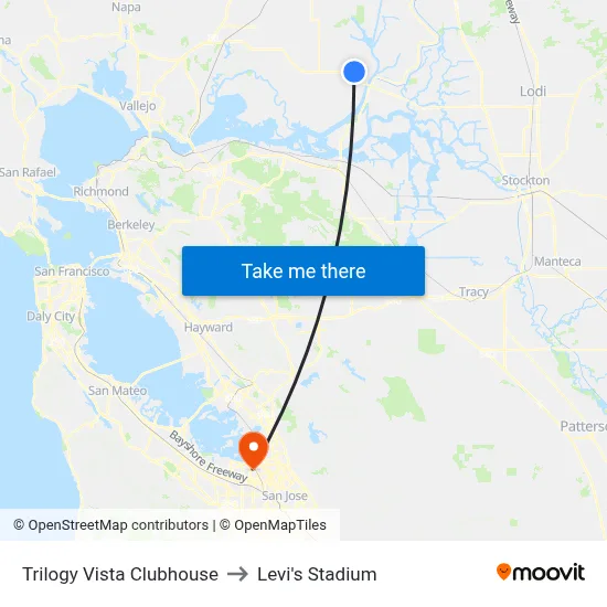 Trilogy Vista Clubhouse to Levi's Stadium map