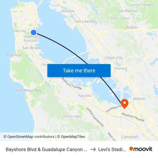 Bayshore Blvd & Guadalupe Canyon Pkwy to Levi's Stadium map