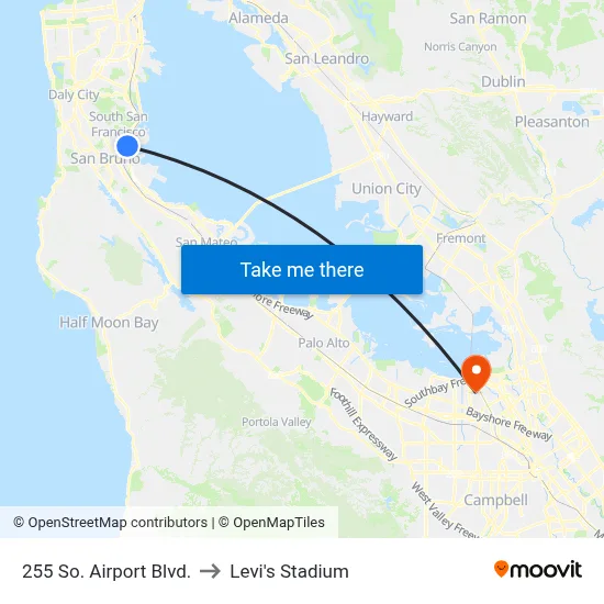 255 So. Airport Blvd. to Levi's Stadium map