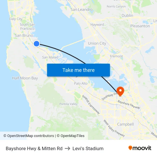 Bayshore Hwy & Mitten Rd to Levi's Stadium map