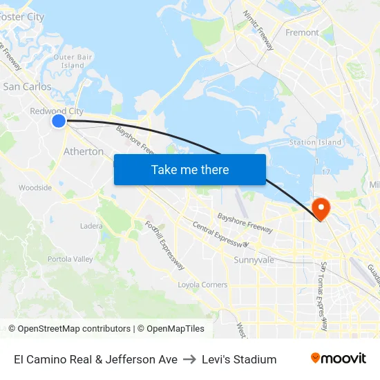 El Camino Real & Jefferson Ave to Levi's Stadium map
