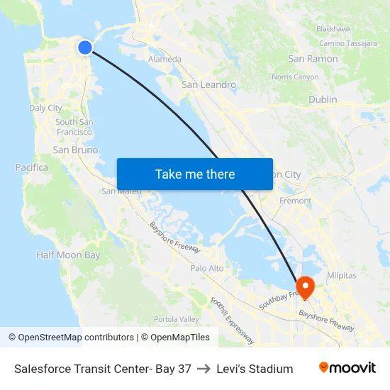 Salesforce Transit Center- Bay 37 to Levi's Stadium map