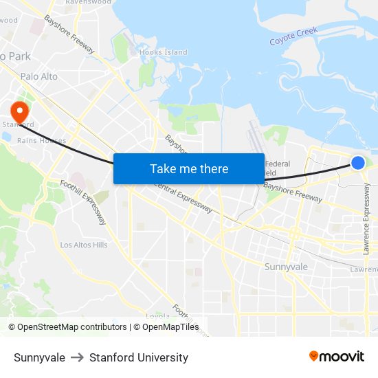 Sunnyvale to Stanford University map