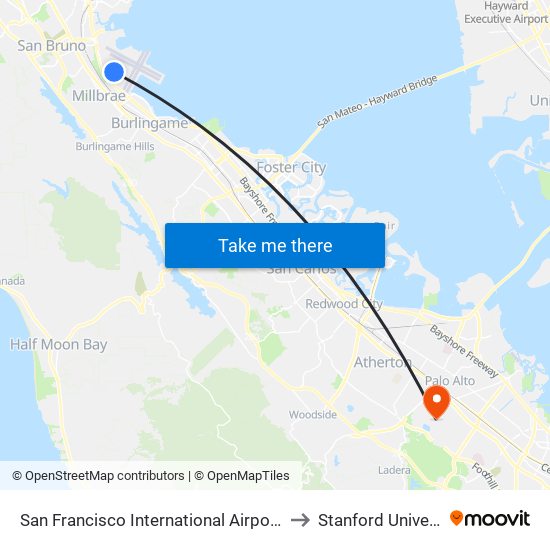 San Francisco International Airport (Sfo) to Stanford University map