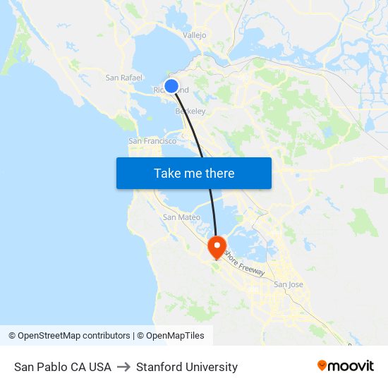 San Pablo CA USA to Stanford University map