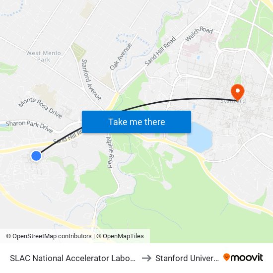 SLAC National Accelerator Laboratory to Stanford University map