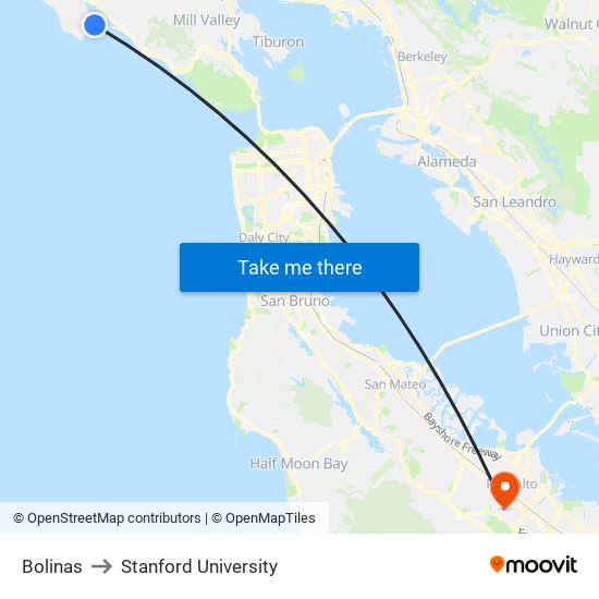 Bolinas to Stanford University map