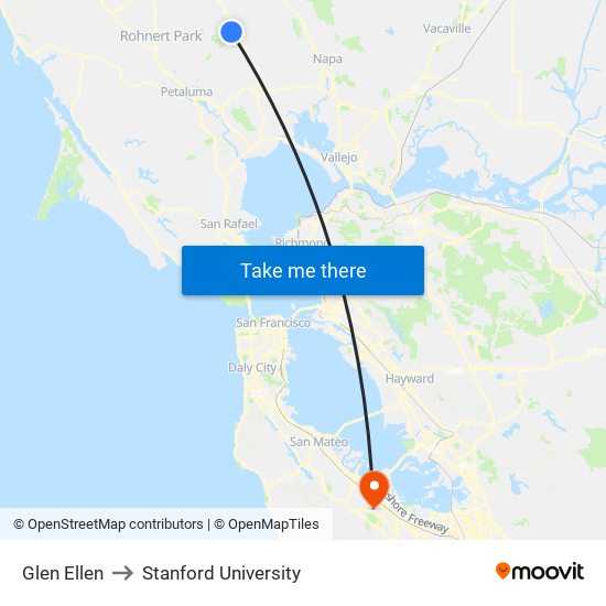 Glen Ellen to Stanford University map