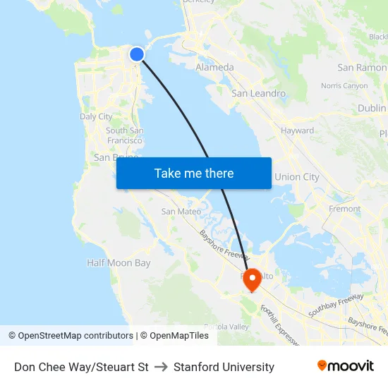Don Chee Way/Steuart St to Stanford University map