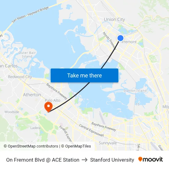 On Fremont Blvd @ ACE Station to Stanford University map