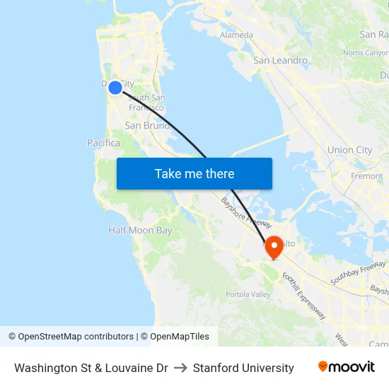 Washington St & Louvaine Dr to Stanford University map