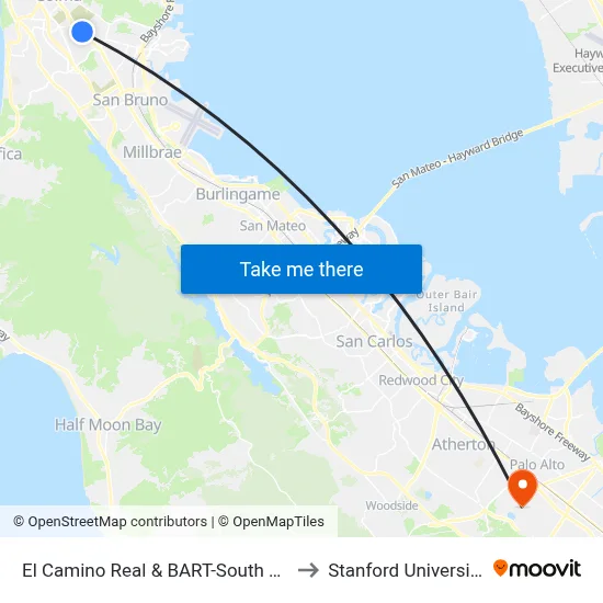 El Camino Real & BART-South SF to Stanford University map