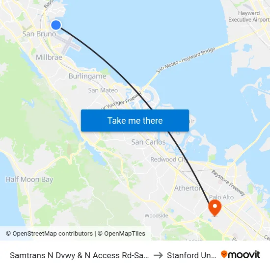 Samtrans N Dvwy & N Access Rd-Safe Harbor Shelter to Stanford University map