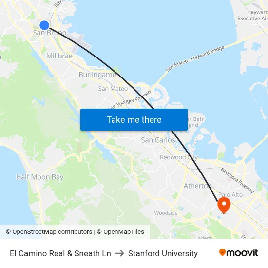 El Camino Real & Sneath Ln to Stanford University map