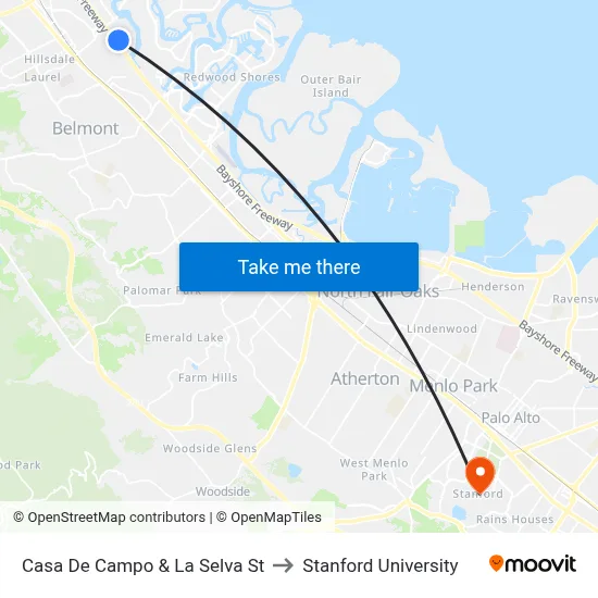 Casa De Campo & La Selva St to Stanford University map