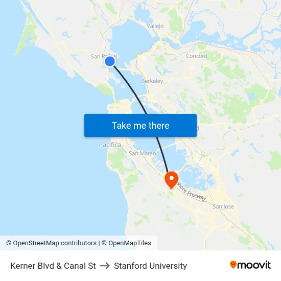 Kerner Blvd & Canal St to Stanford University map