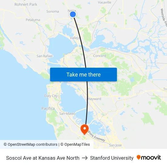 Soscol Ave at Kansas Ave North to Stanford University map
