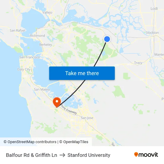 Balfour Rd & Griffith Ln to Stanford University map