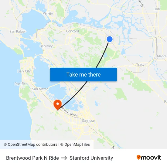 Brentwood Park N Ride to Stanford University map