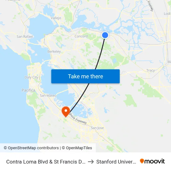Contra Loma Blvd & St Francis Dr NB to Stanford University map