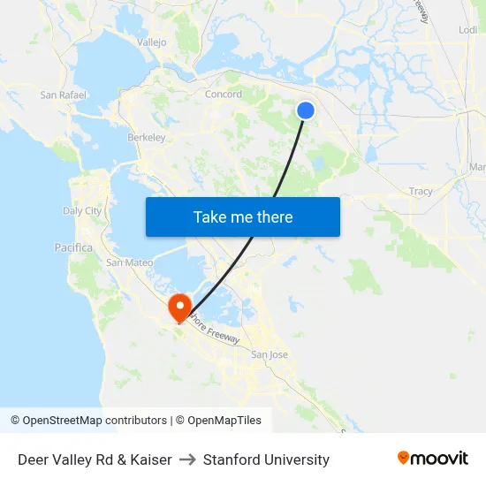 Deer Valley Rd & Kaiser to Stanford University map