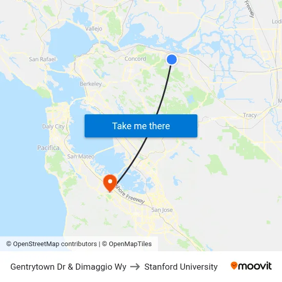 Gentrytown Dr & Dimaggio Wy to Stanford University map