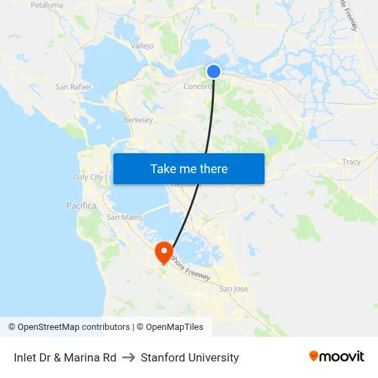 Inlet Dr & Marina Rd to Stanford University map