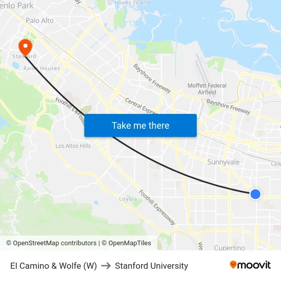 El Camino & Wolfe (W) to Stanford University map