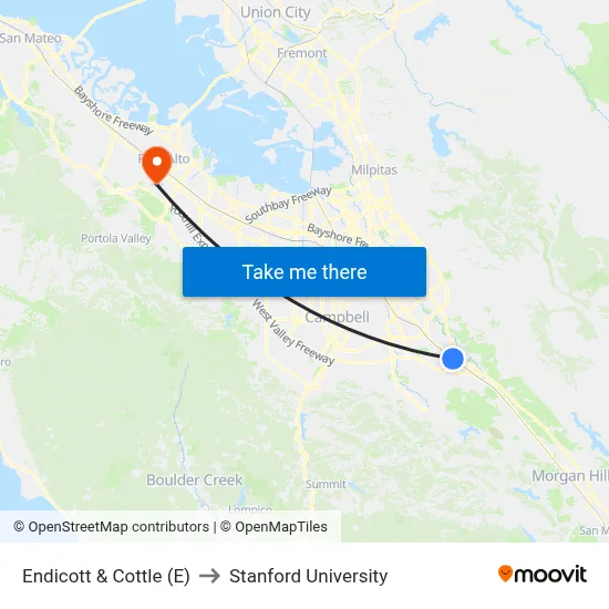 Endicott & Cottle (E) to Stanford University map