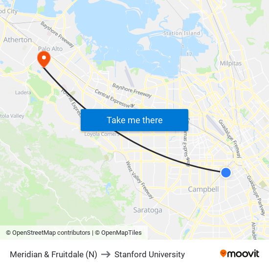 Meridian & Fruitdale (N) to Stanford University map