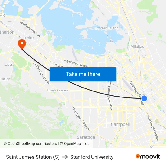 Saint James Station (S) to Stanford University map