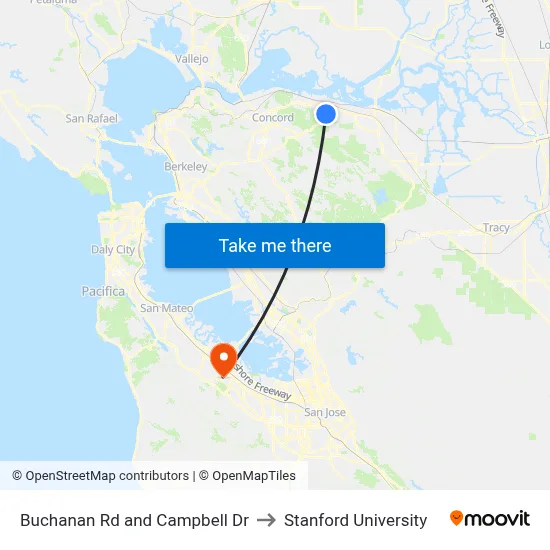 Buchanan Rd and Campbell Dr to Stanford University map