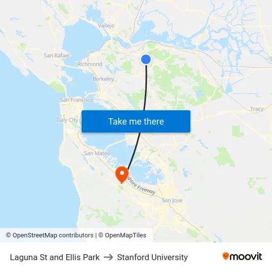 Laguna St and Ellis Park to Stanford University map