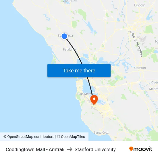 Coddingtown Mall - Amtrak to Stanford University map