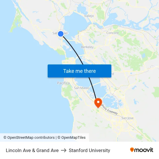 Lincoln Ave & Grand Ave to Stanford University map