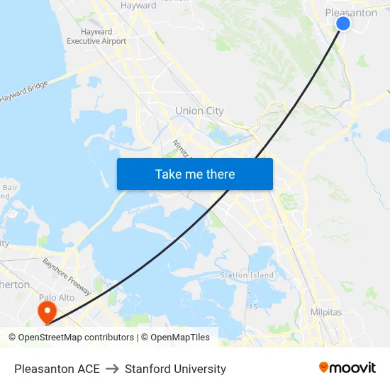 Pleasanton ACE to Stanford University map