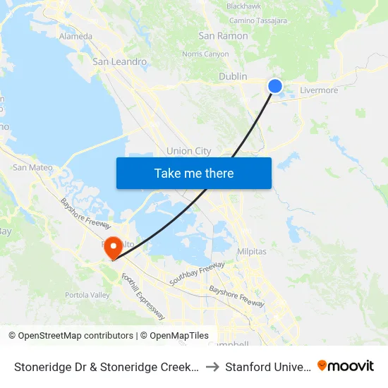 Stoneridge Dr & Stoneridge Creek Wy WB to Stanford University map