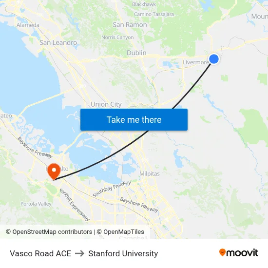 Vasco Road ACE to Stanford University map