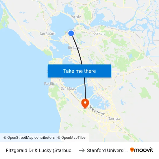 Fitzgerald Dr & Lucky (Starbucks) to Stanford University map