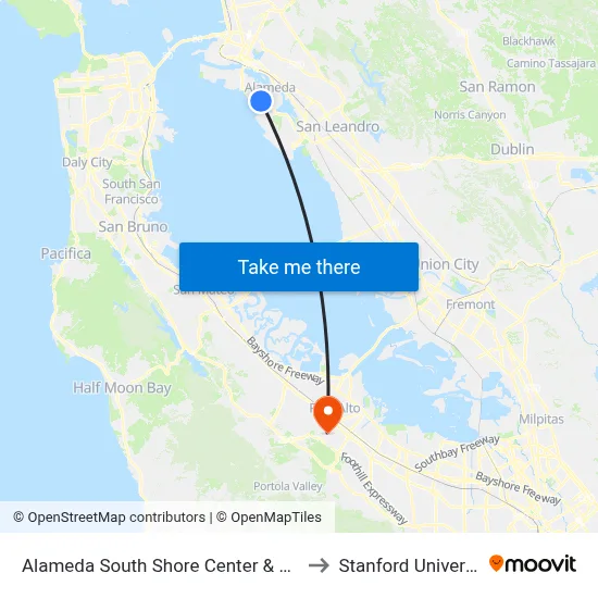 Alameda South Shore Center & Kohl's to Stanford University map
