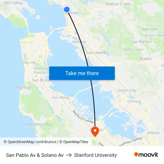 San Pablo Av & Solano Av to Stanford University map
