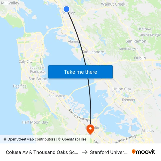 Colusa Av & Thousand Oaks School to Stanford University map