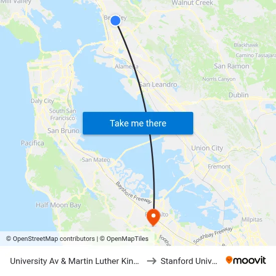 University Av & Martin Luther King Jr Way to Stanford University map