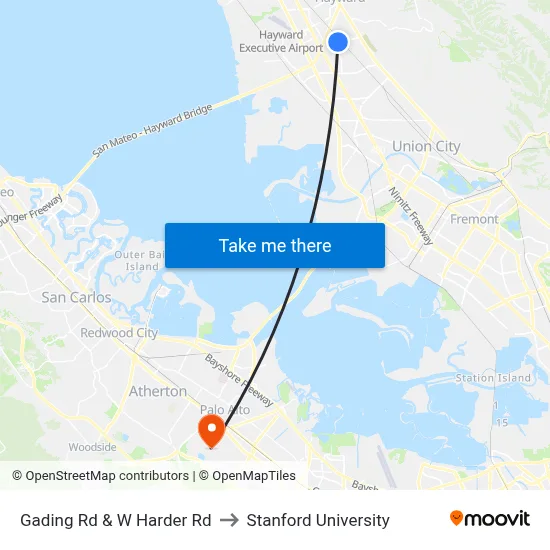 Gading Rd & W Harder Rd to Stanford University map
