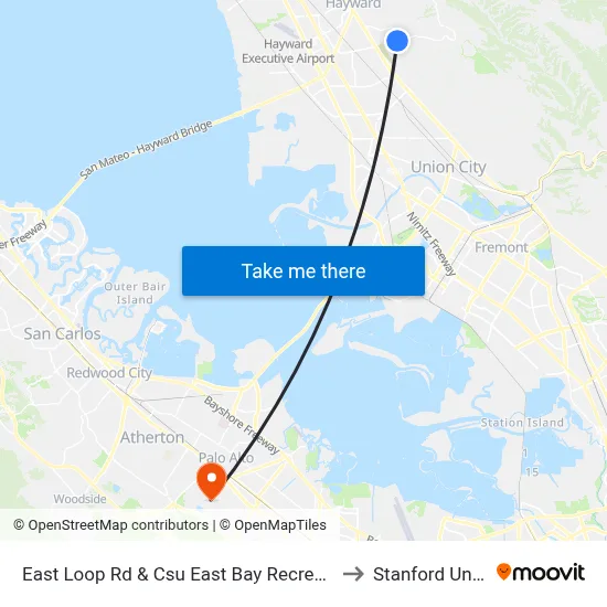 East Loop Rd & Csu East Bay Recreation & Wellness to Stanford University map